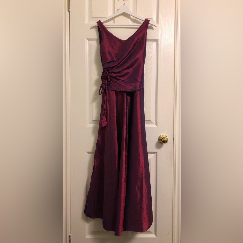 Burgundy draped top rosette gown (M)